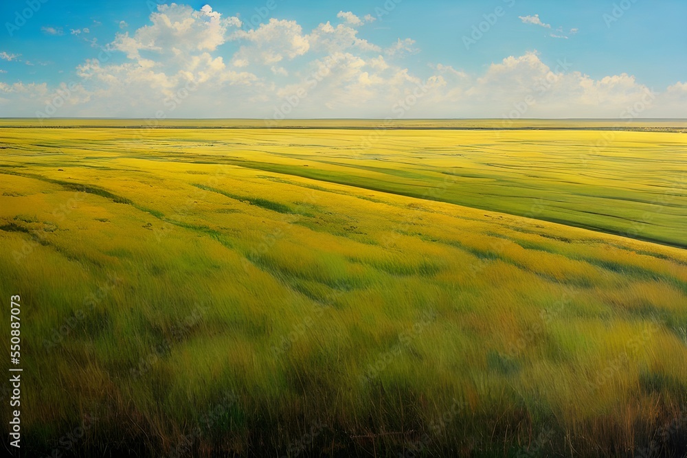 Fototapeta premium Beautiful golden pastures stretching to the horizon. 