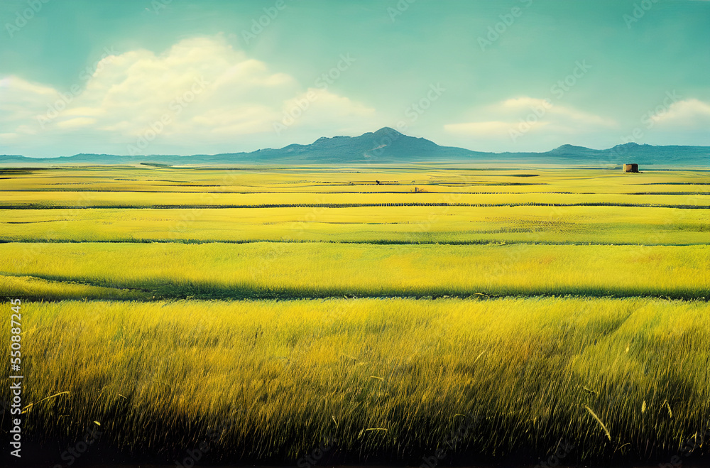 Fototapeta premium Beautiful golden pastures stretching to the horizon. 