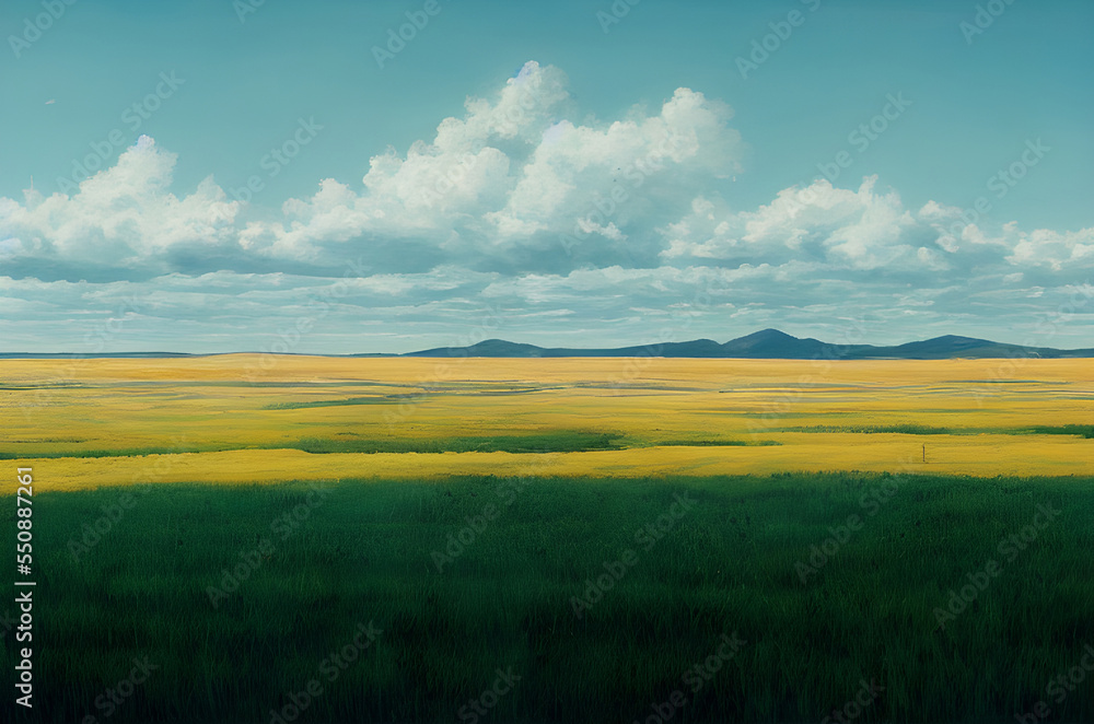 Obraz premium Beautiful golden pastures stretching to the horizon. 