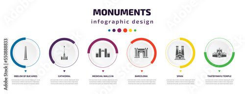Fotografia monuments infographic element with filled icons and 6 step or option