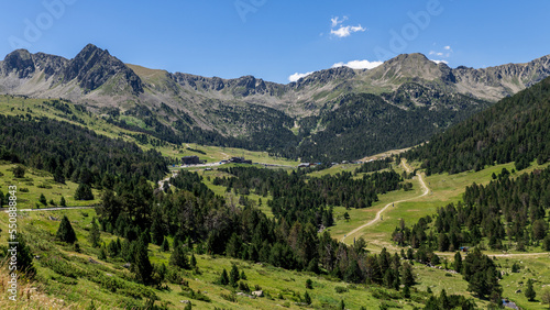 Landscape view on Andorra Spain border in Pyrenees Orientals mountains