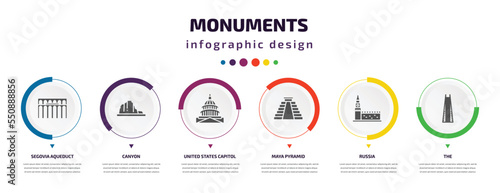 Foto monuments infographic element with filled icons and 6 step or option
