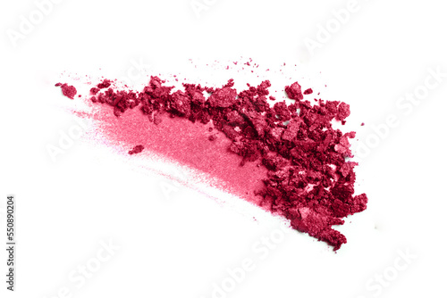 Eye shadow isolated on white background.Red coolor crushed cosmetic.