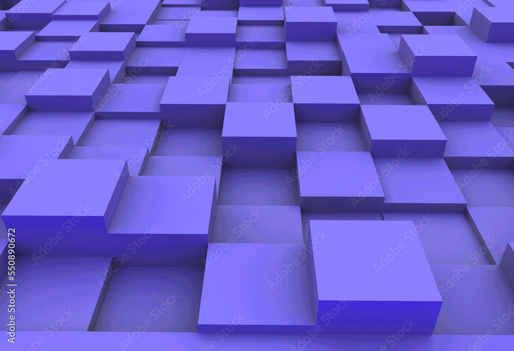 Cubes of irregular heights rendered with 3d animation, cube surface blue