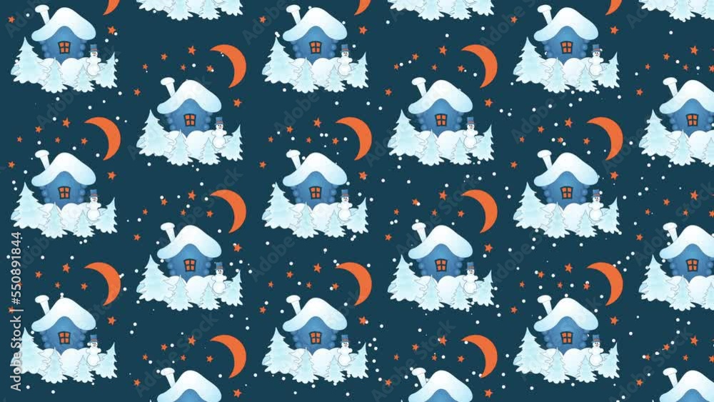 Christmas pattern with fairy tale house on a seamless loop Christmas pattern with fairy tale house on a seamless loop