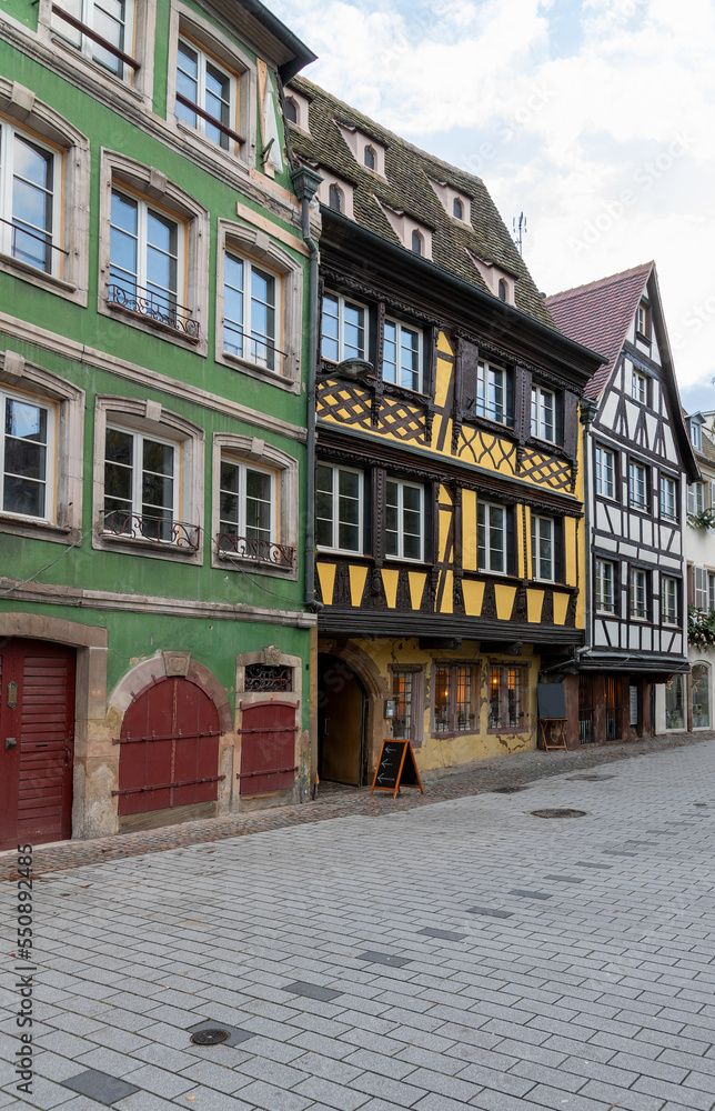 Row of half-timbered houses in Strasbourg in autumn