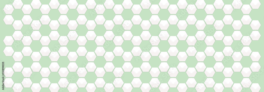 Embossed white hexagon on light green backgrounds. Abstract pattern football. Abstract tortoiseshell. Abstract honeycomb