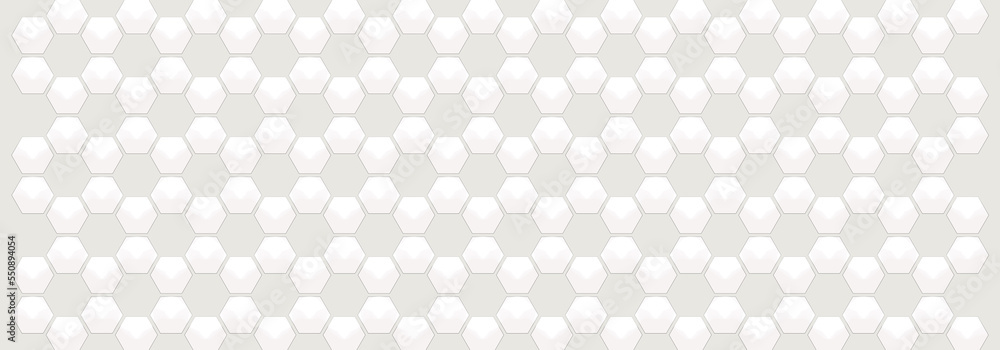Embossed white hexagon on light grey backgrounds. Abstract pattern football. Abstract tortoiseshell. Abstract honeycomb