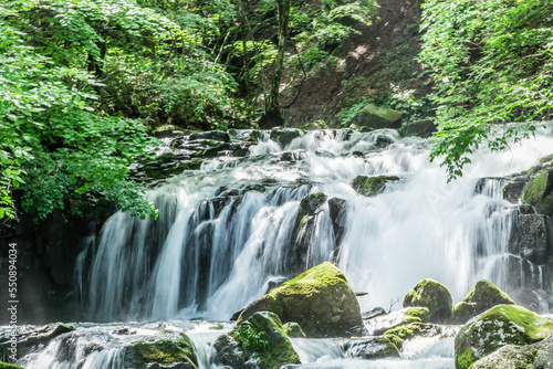 Scenery of Tateshina Otaki Waterfalls in summer surrounded by silence at Nagano,Japan.