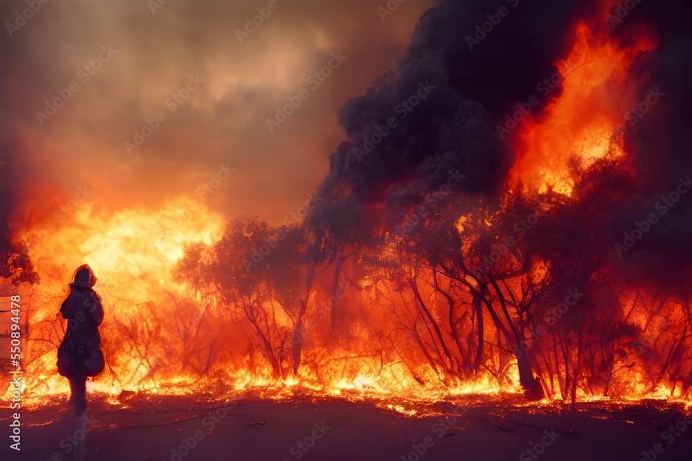 Silhouette of a person standing in front of a burning building. Silhouette of a person standing in front of a burning building.