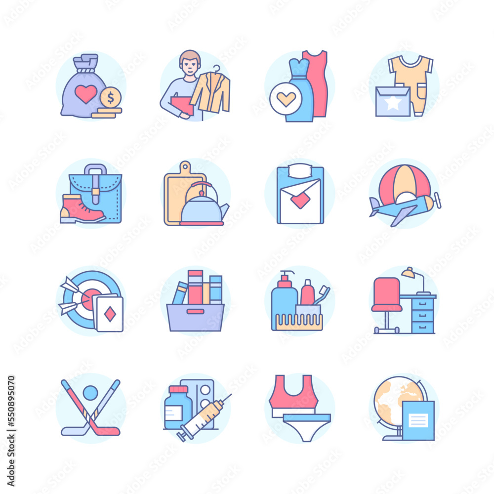 Things to donate - line design style icons set Things to donate - line design style icons set
