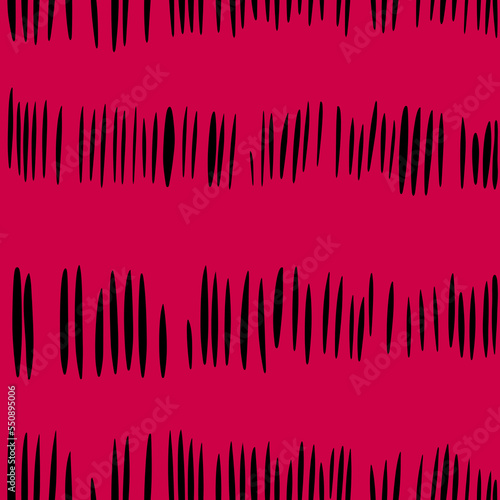 Hand drawn seamless pattern of color 2023 magenta abstract geometric background. Red purple with black line doodle stripe curves  minimalist trendy design for fabric print wrapping paper  stylish