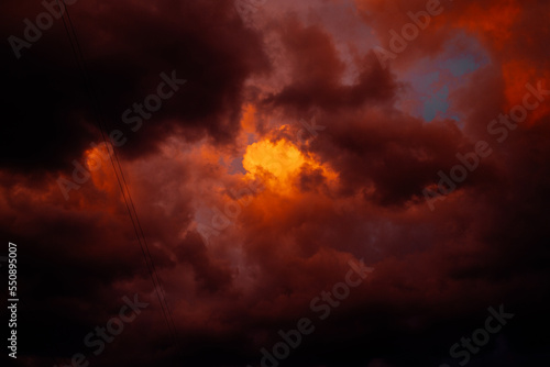 Orange sunset clouds. Background. Texture. High quality photo