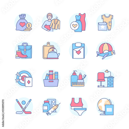 Things to donate - line design style icons set