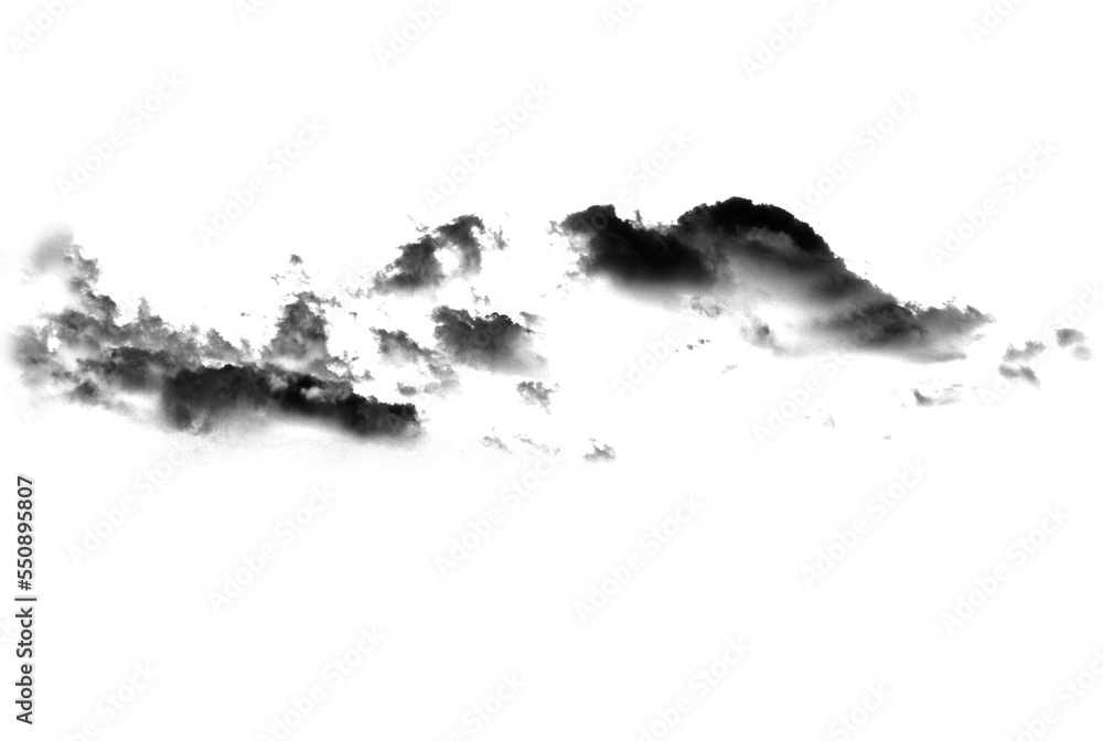 Abstract black cloud or smoke swirl overlay on transparent background pollution. Royalty high-quality free stock PNG image of abstract cloud overlays on white background. Black fog swirls fragments