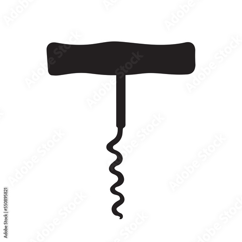 Wine bottle opener kitchen bar tool equipment vector icon illustration. Black colored pictogram drawing with cartoon simple flat art. Corkscrew isolated on plain white background.