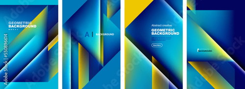 Set of abstract backgrounds - overlapping triangles with fluid gradients design. Collection of covers, templates, flyers, placards, brochures, banners