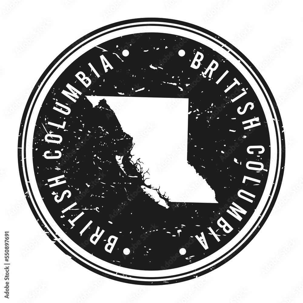 British Columbia, Canada Stamp Travel Passport. Design Retro Symbol Country. Old Vintage Postmark. British Columbia, Canada Stamp Travel Passport. Design Retro Symbol Country. Old Vintage Postmark.