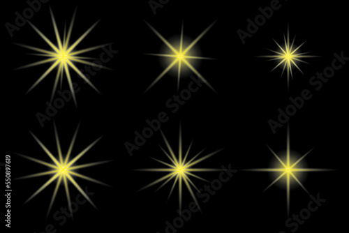 Set of yellow stars on black background