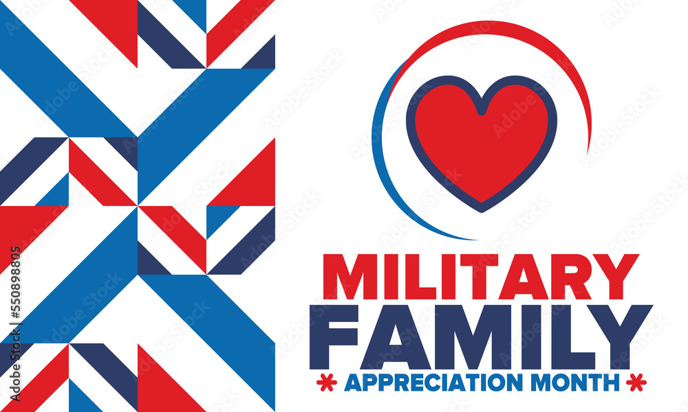 National Military Family Month in United States. Celebrate annual in November. Thank you for military family. Patriotic american elements. Poster, card, banner, background. Vector illustration