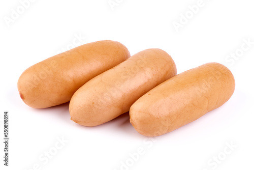 Boiled pork sausages, isolated on white background. High resolution image.