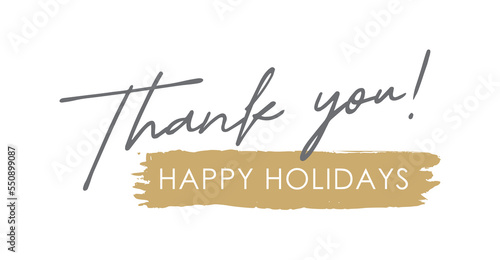 thank you and happy holidays elegant handwritten lettering, calligraphy, typography