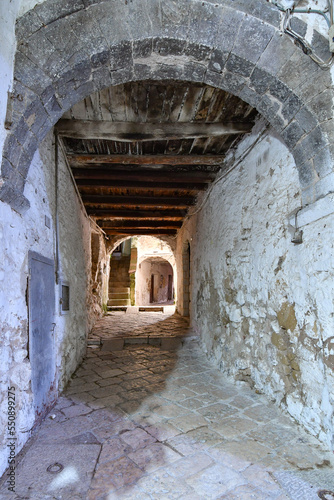 A narrow street in Pietramelara  a medieval village in Caserta province  Italy.