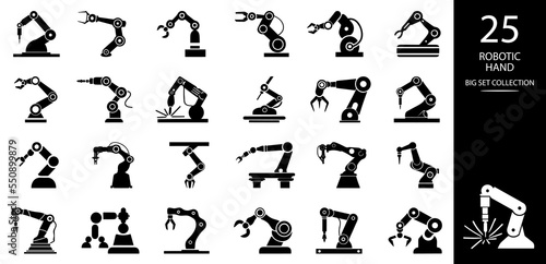 Robotic hand manipulator silhouette symbol icon. Robot limb logo. Robot arm. automation  robot  CNC shape logo.