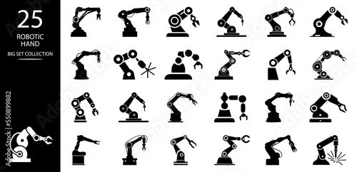 Robotic hand manipulator silhouette symbol icon. Robot limb logo. Robot arm. automation, robot, CNC shape logo.