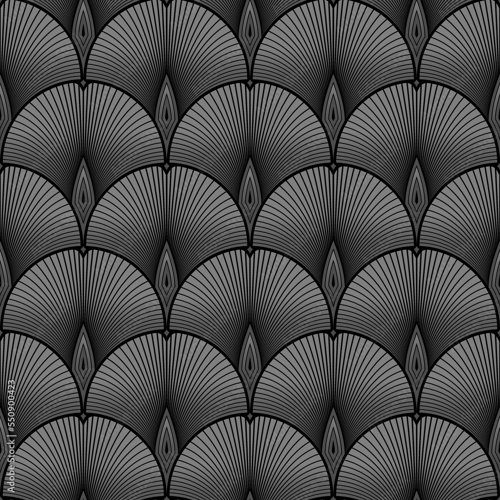 Obraz premium BLACK SEAMLESS VECTOR BACKGROUND WITH GREY GINKGO BILOBA LEAVES