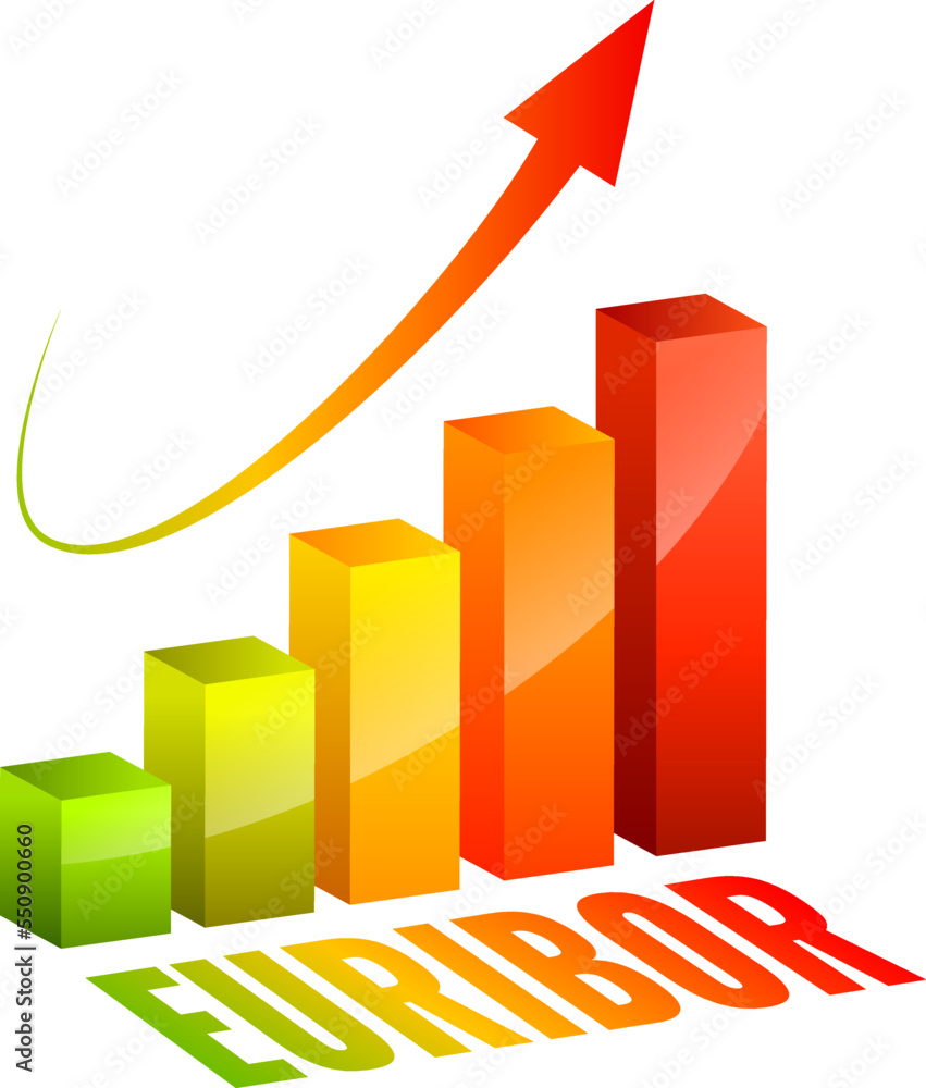 Rising euribor rate, isometric financial chart Rising euribor rate, isometric financial chart