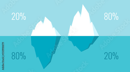 Iceberg vector cartoon, infographics diagrams for illustration 20-80 Pareto principle photo