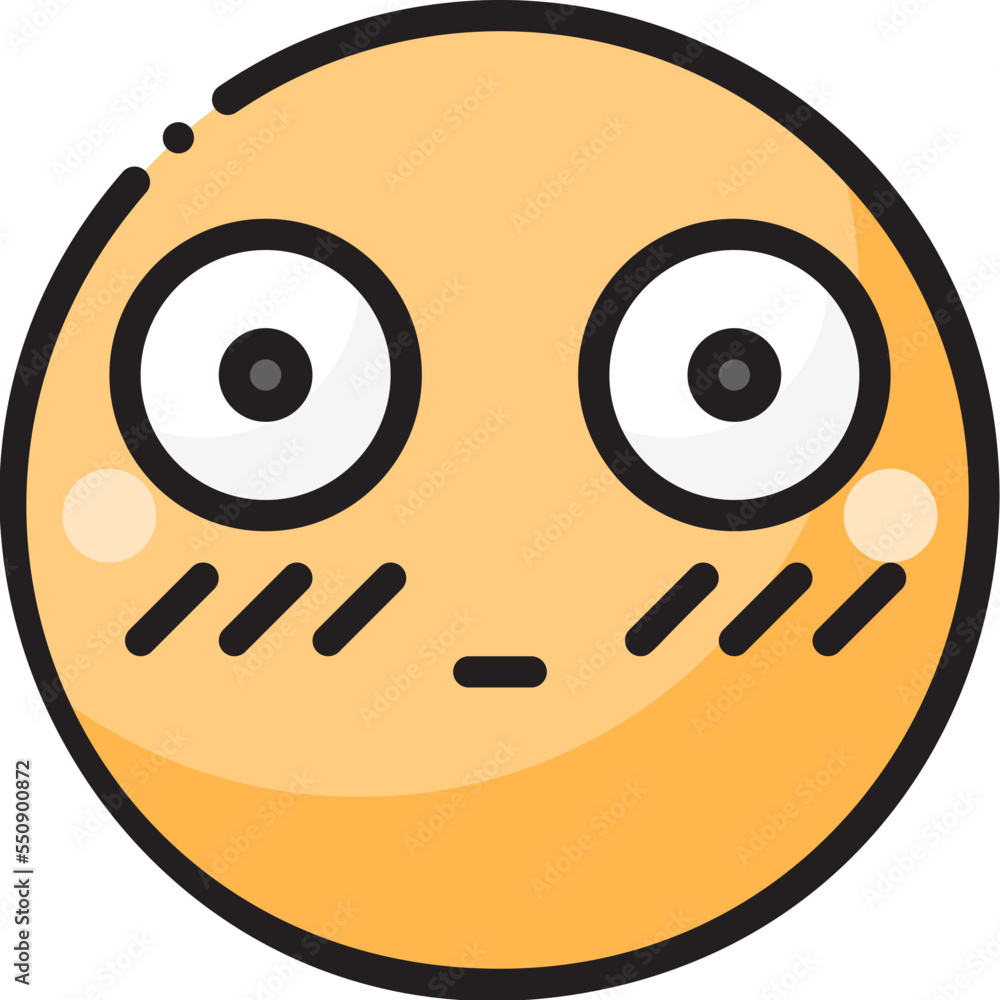 Shy Flushed Cheeks Smiley Emoticon Face filled color line icon Stock
