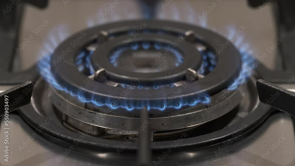 Gas stove with a burning flame of propane gas. Industrial resources and economy concept.
Gas stove with a burning flame of propane gas. Industrial resources and economy concept.