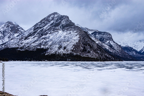Ice is still frozen on Lake Minewnaka. Banff National Park, Alberta, Canada © David