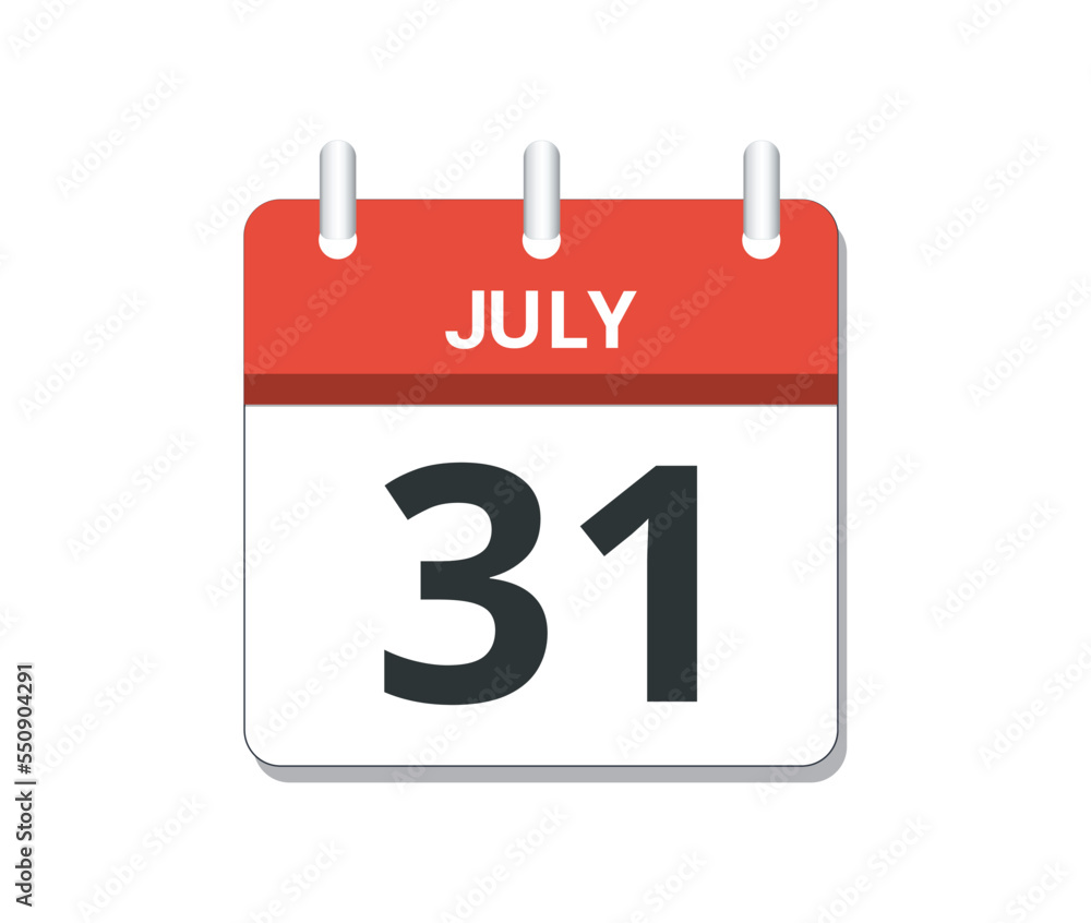 Fototapeta premium July 31st calendar icon vector.