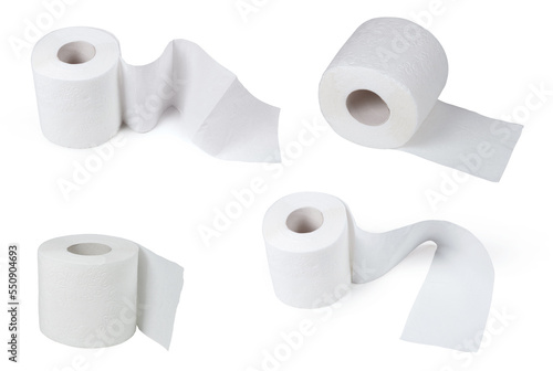 Set of white toilet paper rolls, isolated on white background