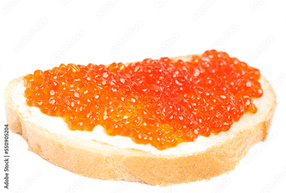 sandwich with red caviar and butter isolated on white background. sandwich with red caviar and butter isolated on white background.