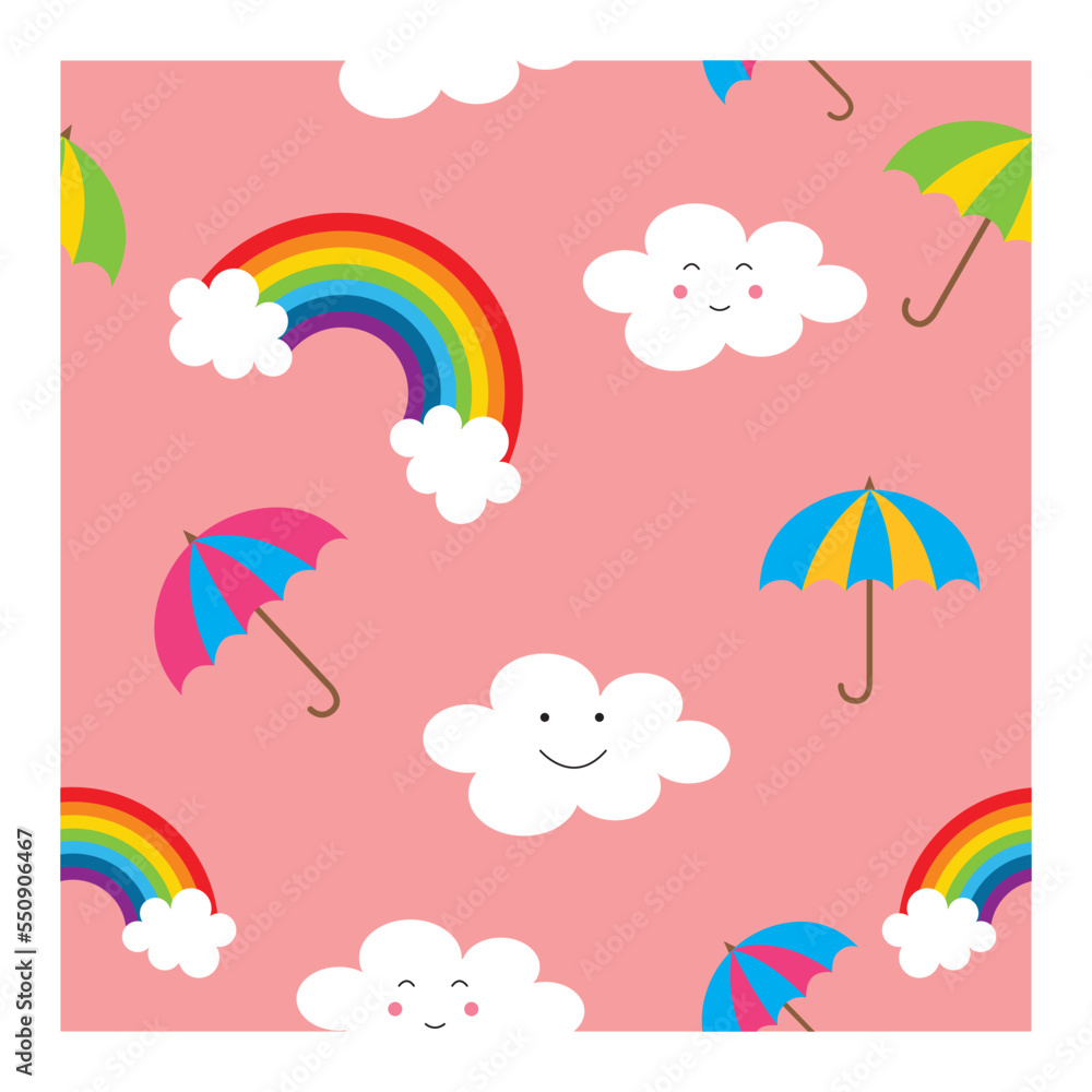 Seamless pattern in vector. Rainbows and clouds cute seamless pattern. Seamless pattern in vector. Rainbows and clouds cute seamless pattern.