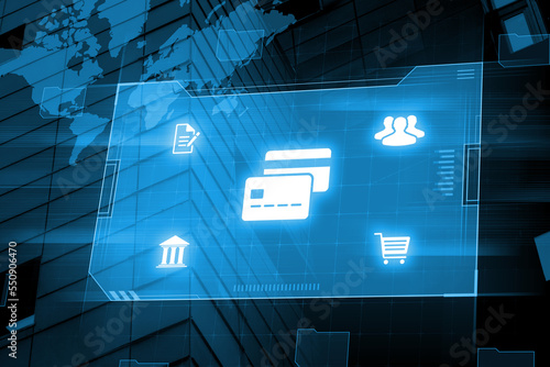 Icon of a bank card on a graphic display for paying for services and goods