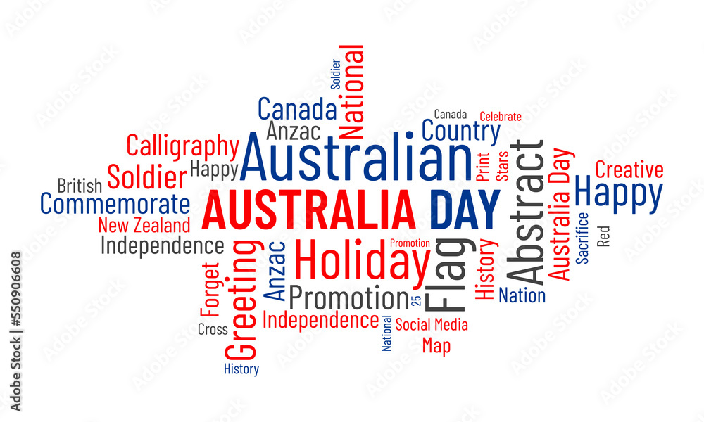 Fototapeta premium Australia Day word cloud background. Federal awareness Vector illustration design concept.