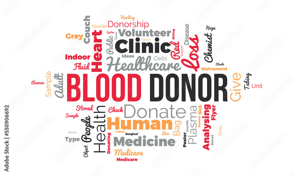 Fototapeta premium Blood Donor word cloud background. Health awareness Vector illustration design concept.