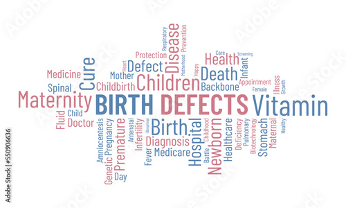 Birth Defects word cloud background. Health awareness Vector illustration design concept.