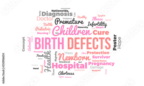 Birth Defects word cloud background. Health awareness Vector illustration design concept.
