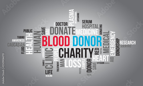 Blood Donor word cloud background. Health awareness Vector illustration design concept.