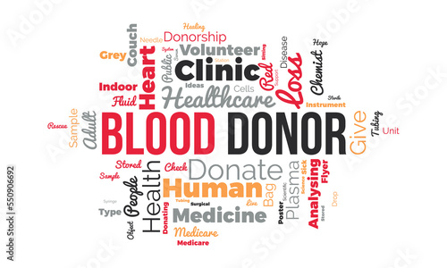 Blood Donor word cloud background. Health awareness Vector illustration design concept.