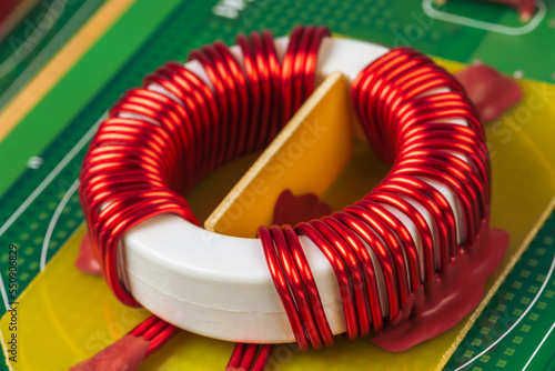 Photos Copper Coil Inductor On Electronic Circuit Board