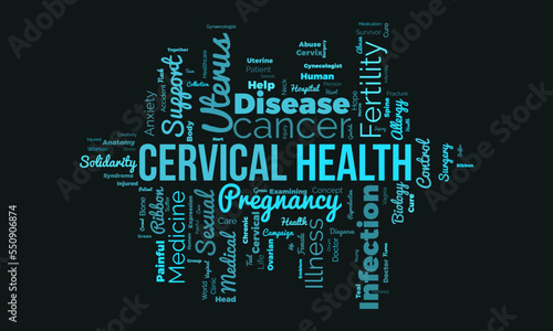 Cervical Health word cloud background. Health awareness Vector illustration design concept.