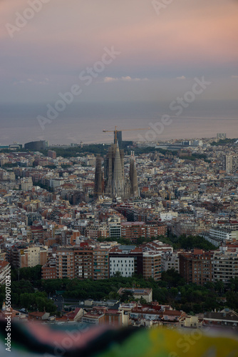 top view of the sagrada familia in Barcelona from the bunkers del carmel