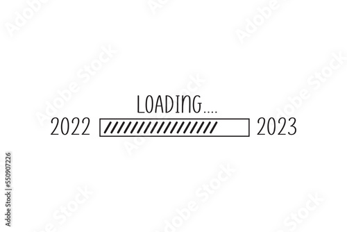 Load bar 2023 new year in doodle style, vector illustration. Hand drawn loading symbol, black isolated element on a white background. Sketch progress bar for print and design